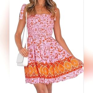 Zesica Pink Floral Tie Strap Sundress Medium